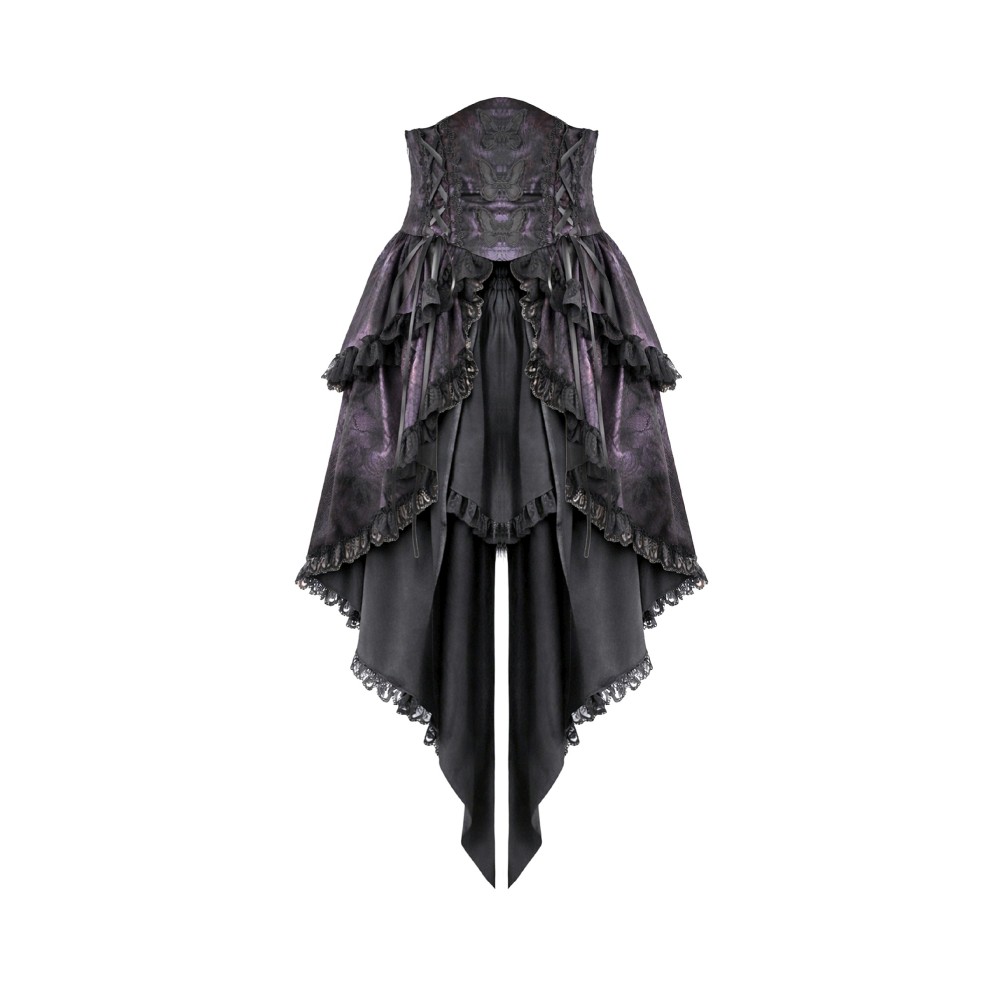 Dark in Love - Dark ButterflyWing Gradient Gothic Lolita Dovetail High low rok - Zwart/Paars